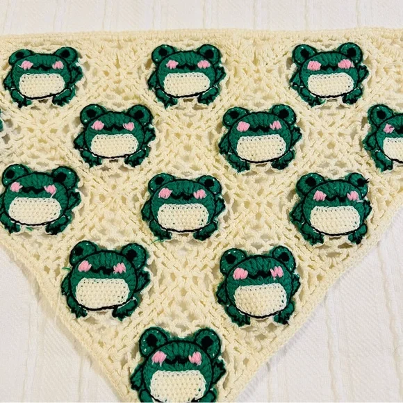 Cream and Green Crochet Hair Scarf - Picture 3 of 6